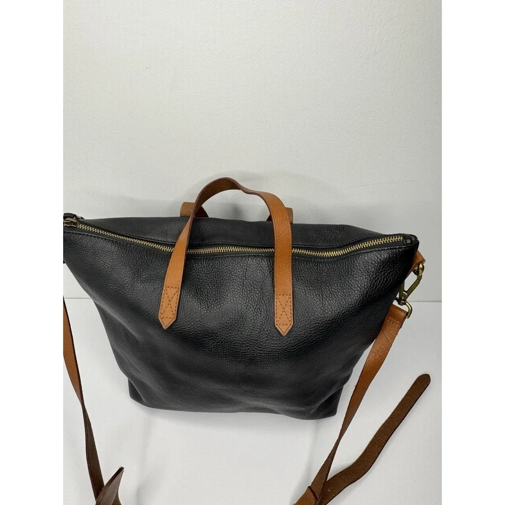 Madewell Black Thick Leather Zip Closure Double Handle Satchel Shoulder Bag‎